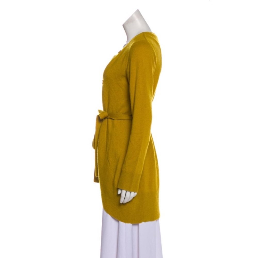 ESCADA 100% cashmere sweater cardigan belt tie chartreuse yellow green S M - Picture 2 of 3